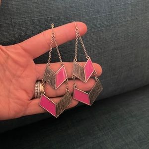 Pink and Silver Geometric Dangle Earrings